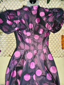 Puff Sleeve Polka Dot Zipper Dress