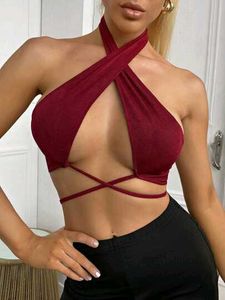 1389. Criss-Cross Halter Neck Crop Top