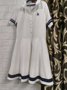 Cute Korean style White Dress with Navy Trim