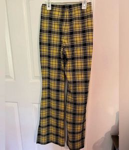 imported flared yellow plaid trouser