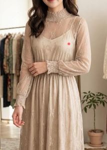Elegant Lace Mock Neck Dress