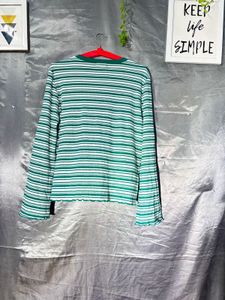Green Striped Long Sleeve Top