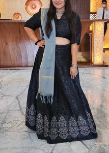 Smashy black and grey jacquard lehenga set