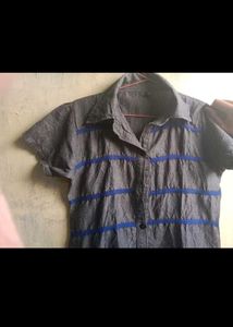 Gray Shirt with Blue Stripes