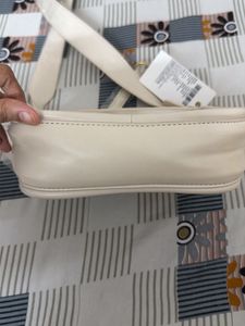 Cream Flap Crossbody Bag with Gold Chain