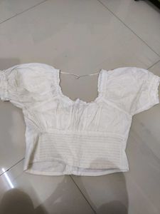 Cute White Cropped Puff Sleeve Top