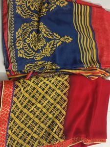 Vibrant Blue & Red Printed Saree