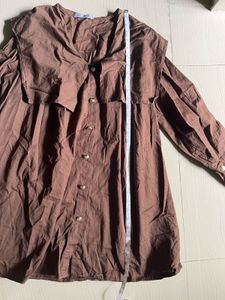 Brown Button-Up Midi Dress