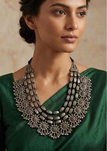 Boho Oxidised Silver Layered Necklace