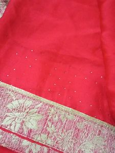 Vibrant Red Saree with Golden Blouse