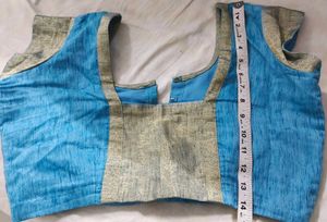 Blue Saree with Gold Border, matching blouse