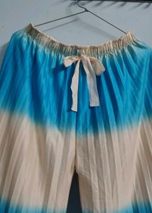 Boho Pleated Palazzo Pants white blue korean