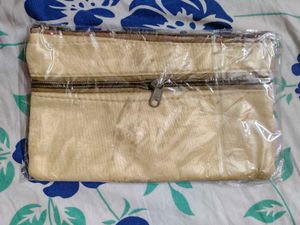 Embroidered Cream Flower Pouch