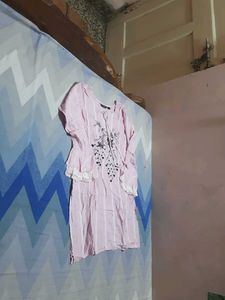 Pink Striped Kurta with White Pants Set