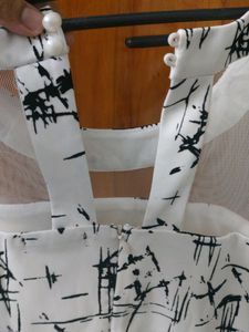 Off White Black Printed Branded Dress Knee Leng