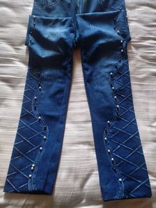 Printed Jeggings With Beads Work Done