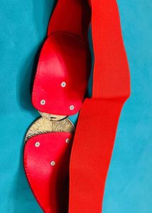 Red Elastic Belt with Circular Embellishment