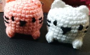Handmade Pink Crochet mochi Cat Charm