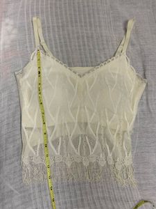 Alluring White Lace Fringed Cami Top