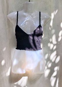 14279. Stylish Black Smocked Crop Top