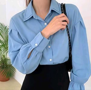 New with tag Korean Light Blue Puff Sleeve Blouse