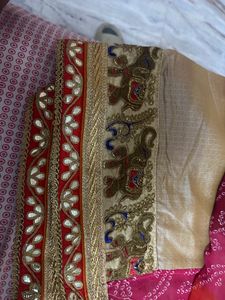 Red Bandhani Designer Saree with Gold Blouse
