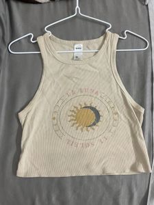 Cream Graphic Crop Tank Top