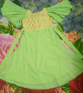 Georgette Green Frock For Kids Age 6 To 8