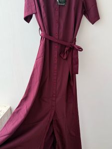 Burgundy Belted Maxi Dress