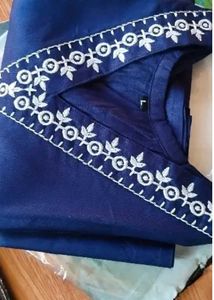 Navy Blue Embroidered Kurti Top