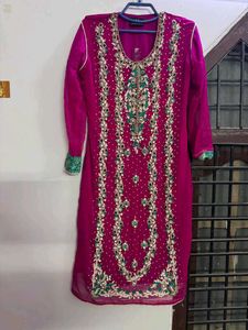 Pink embroidered suit with banarsi pants