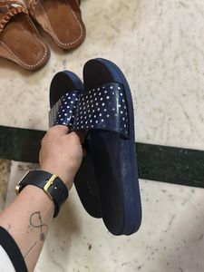 Navy Blue Polka Dot Slides