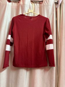 Maroon Long Sleeve Top with White Stripes