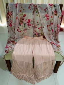 COMBO of Light Pink Palazzo &amp; Floral Dupatta