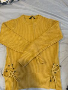 Yellow Lace-Up Knit Sweater