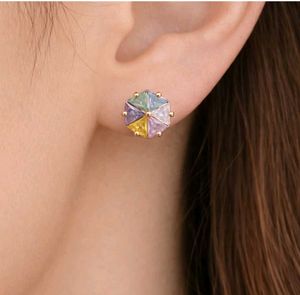 Multicolor Gemstone Hexagon Stud Earrings