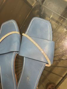Stylish Blue Embellished Flat Sandals