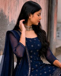 Stylish Navy Blue Kurta Set