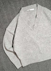 Zara Grey V-Neck Oversized Jumper