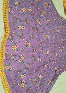 Purple Floral Print Kurta with Tassel Detail