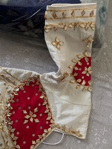 Embellished Red &amp; White  Blouse &amp; duppata
