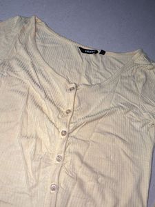 Butter Yellow Ribbed Button-Up Long Sleeve Top
