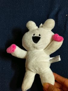 A very active rabbit mascot keychain plush