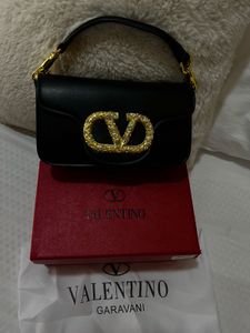 Valentino Black Handbag with Crystal Logo