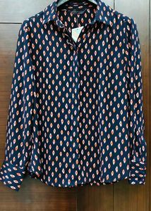 Chic Navy Blue Printed Button-Up Shirt