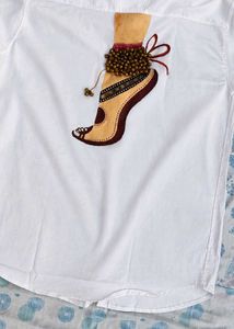 White Shirt with Indian Foot Design