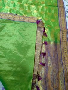 Vibrant Green Silk Saree with Paisley Motifs