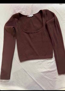 ZARA Ribbed Square Neck Long Sleeve Top