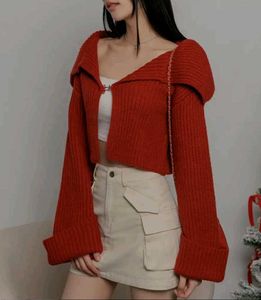 Chic Red Knit clasp hook Cropped Sweater