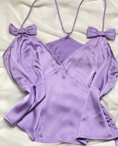 Lilac Satin Pajama Set